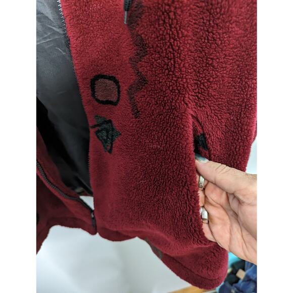 Vintage 90's Forecaster Plush Fleece Mid Length Jacket Red Geometric Print M - Picture 9 of 11